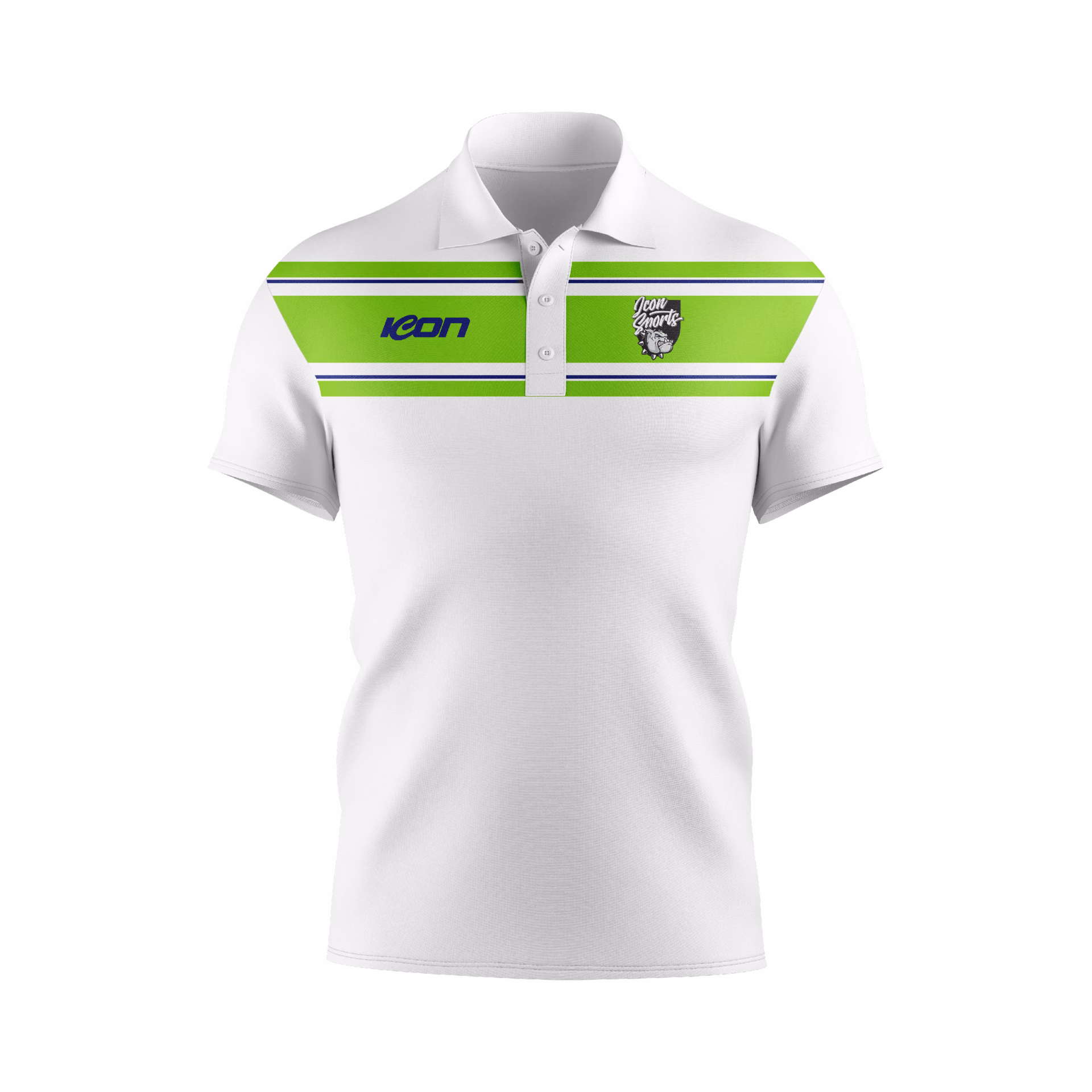 White Icon Sports golf polo with green stripe detail