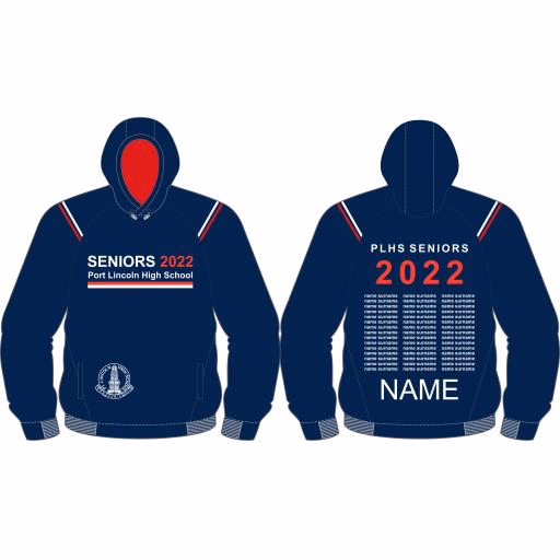 Port Lincoln High School senior hoodie, front and back, 2022 design